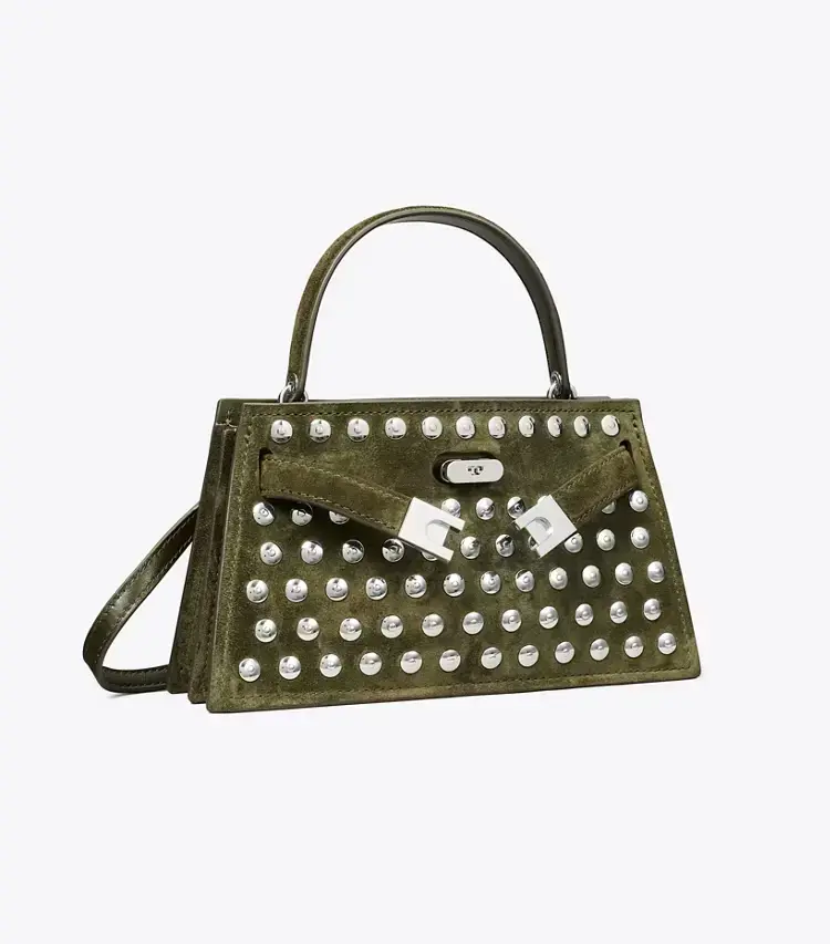 Mini Lee Radziwill Studded Suede Top-Handle Bag