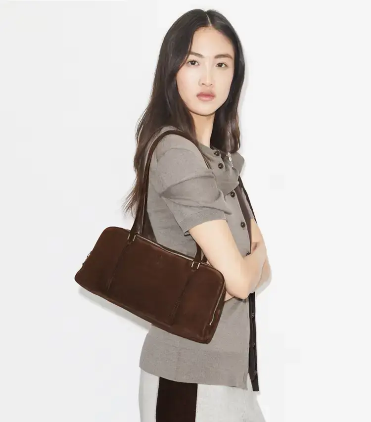 Small Marshmallow Suede Satchel - Image 2