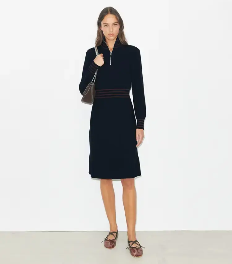 A-Line Turtleneck Zip Dress - Image 3