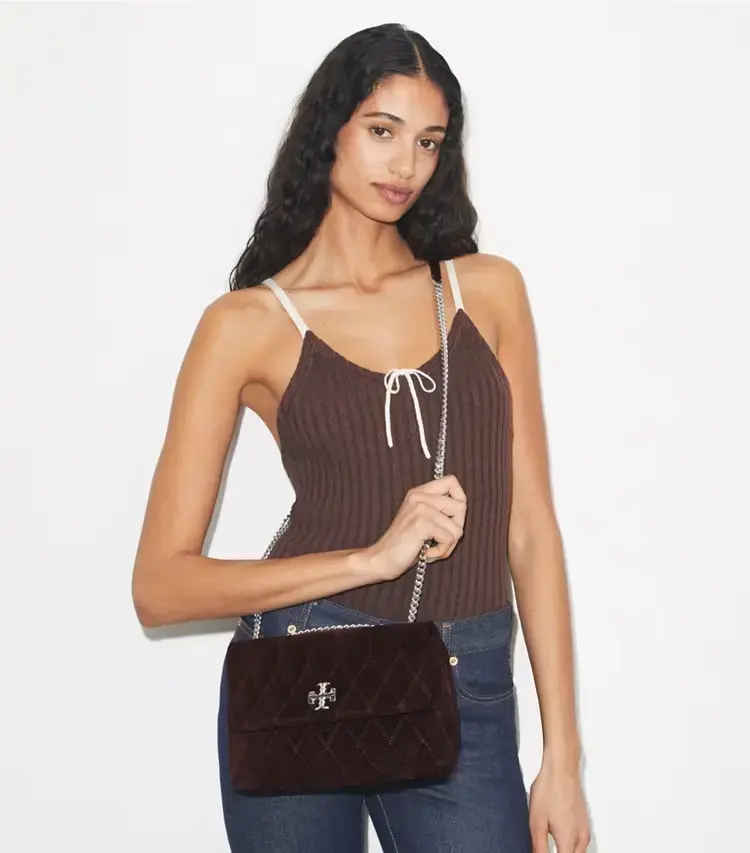 Small Kira Quilt Suede Shoulder Bag - Image 2