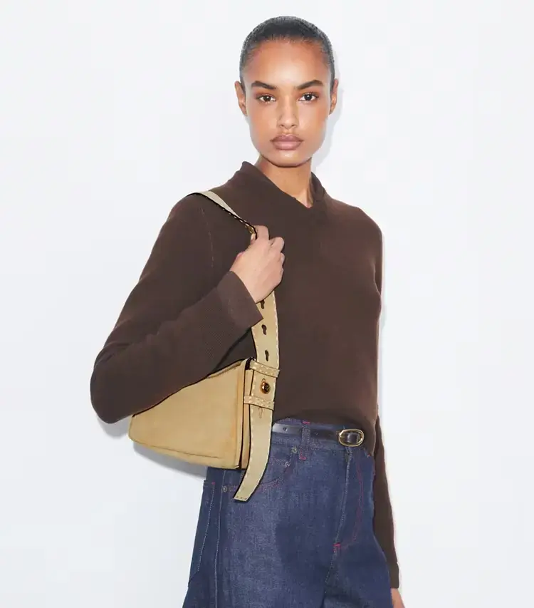 Small Romy Suede Pick Stitch Shoulder Bag - Image 2