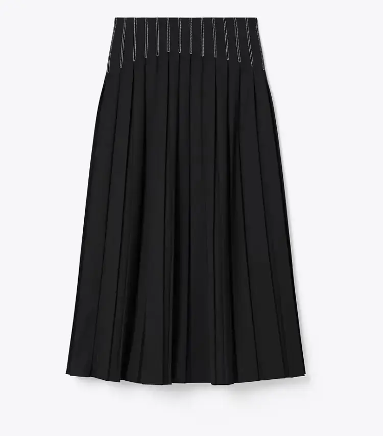Wool Twill Pleated Skirt